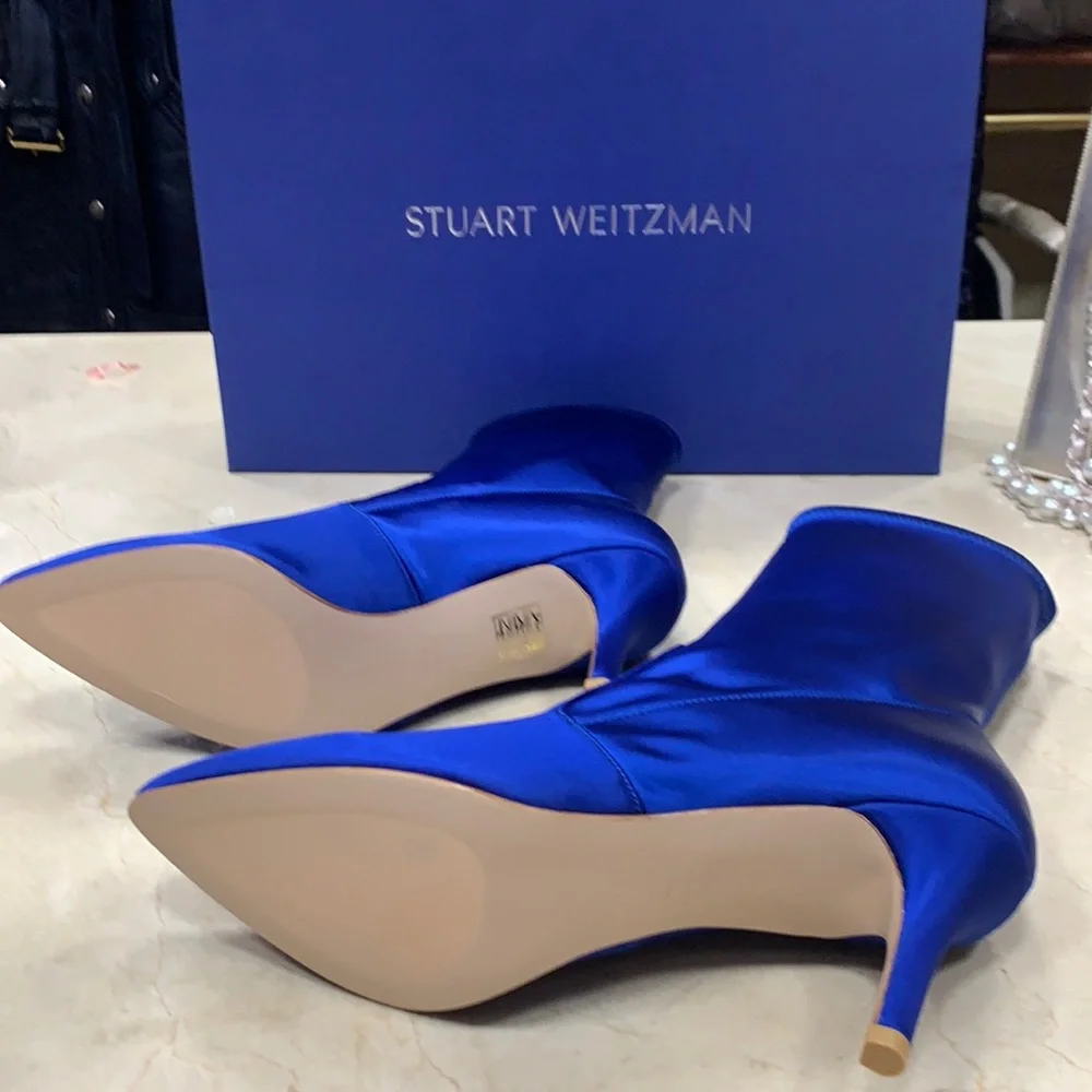 STUART WEITZMAN SATIN STRETCHY BOOTS ROYAL BLUE MADE IN SPAIN SZ EU 38,38.5,39 - Picture 9 of 10